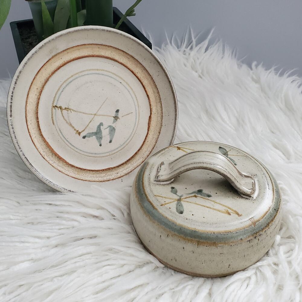 Vintage Ceramic Stoneware Butter Dish With Lid Signed